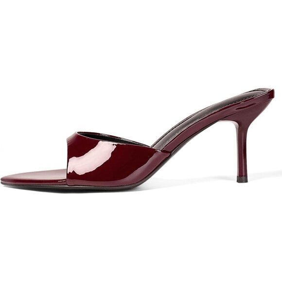 Women's Burgundy Open Toe Kitten Heels Pointed Toe Mule Slip On Elegant Shoes - Picture 4 of 6